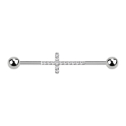 Silver barbell with two balls Cross with crystals, silver