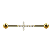 Gold-plated barbell with two balls Cross with crystals...