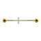 Gold-plated barbell with two balls Cross with crystals silver
