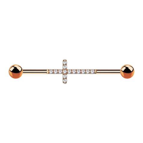 Barbell oro rosa con due sfere Croce con cristalli argento