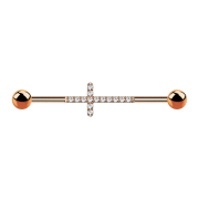 Barbell rose gold with two balls Cross with crystals silver