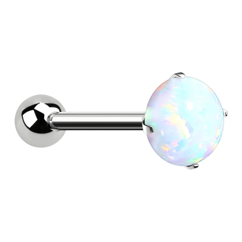 Micro Threadless Barbell silber mit Kugel und Opal weiss gefasst