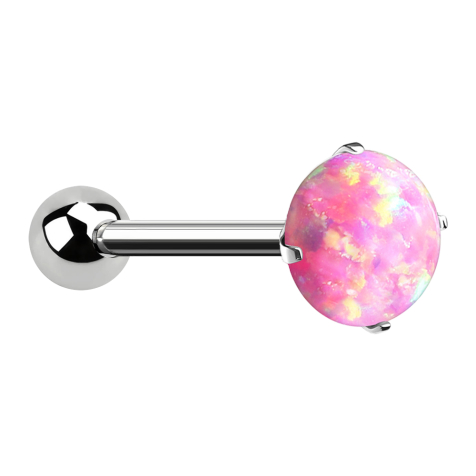 Barbell micro sans filetage argenté avec boule et opale rose sertie