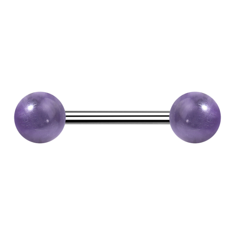 Barbell with two spheres of amethyst stone