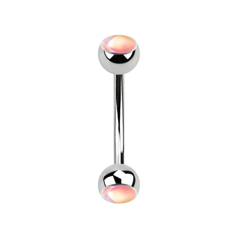 Micro banana silver with two iridescent pink balls
