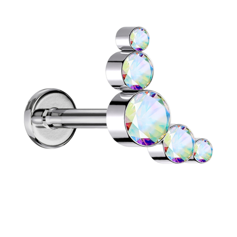 Micro Labret sans filetage argent cinq cristaux multicolores