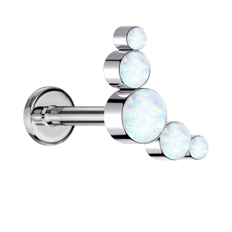 Micro Labret sans fil argenté cinq opales blanches
