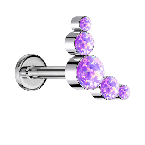 Micro Threadless Labret argento cinque opali viola