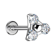 Micro Threadless Labret silber Dreieck drei Kristalle silber