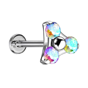 Micro Labret sans filetage argent triangle trois cristaux...