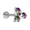 Micro Threadless Labret Silver Triangle Three Crystals Dark Multicolor