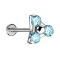 Micro Labret sans filetage argent triangle trois cristaux aqua