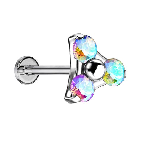 Micro Threadless Labret silber Dreieck drei Kristalle multicolor