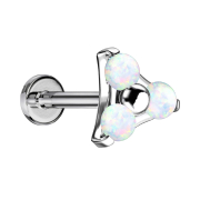 Micro Threadless Labret silber Dreieck drei Opale weiss