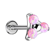 Micro Threadless Labret silber Dreieck drei Opale pink