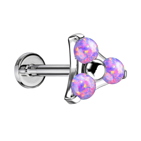 Micro Threadless Labret silber Dreieck drei Opale violett