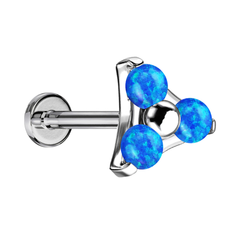 Micro Labret sans filetage argent triangle trois opales bleues