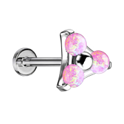 Micro Threadless Labret silber Dreieck drei Opale pink