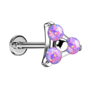 Micro Threadless Labret silber Dreieck drei Opale violett