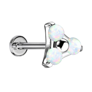 Micro Threadless Labret silber Dreieck drei Opale weiss