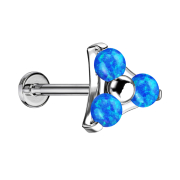 Micro Threadless Labret silber Dreieck drei Opale blau