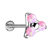 Micro Threadless Labret silber Dreieck drei Opale pink