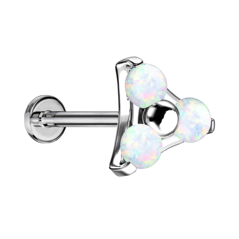 Micro Threadless Labret silber Dreieck drei Opale weiss