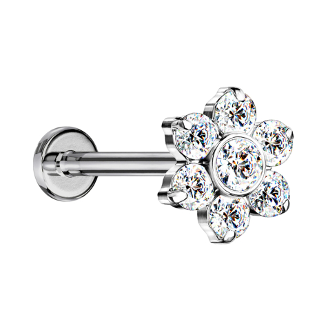 Micro Threadless Labret silber Blume Kristalle silber