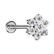 Micro Threadless Labret silber Blume Kristalle silber