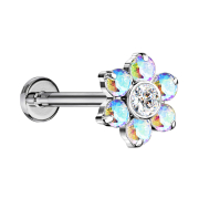 Micro Labret sans filetage argent fleur cristaux...