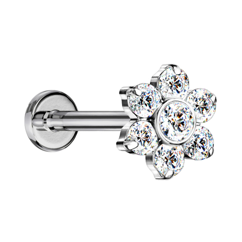 Micro Threadless Labret silber Blume Kristalle silber