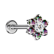 Micro Threadless Labret silber Blume Kristalle dunkel...