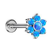 Micro Threadless Labret silber Blume Opale blau