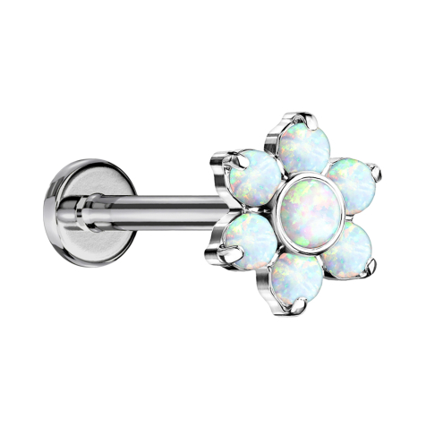 Micro Threadless Labret silber Blume Opale weiss