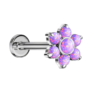 Micro Threadless Labret silber Blume Opale violett