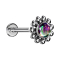 Micro Labret sans filetage argenté boule fleur cristal foncé multicolore