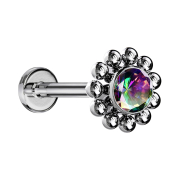 Micro Threadless Labret silber Kugelblume Kristall dunkel...