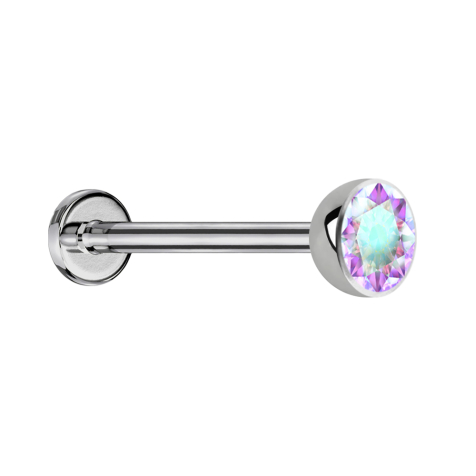 Micro Threadless Labret argento semisferico con cristallo multicolore
