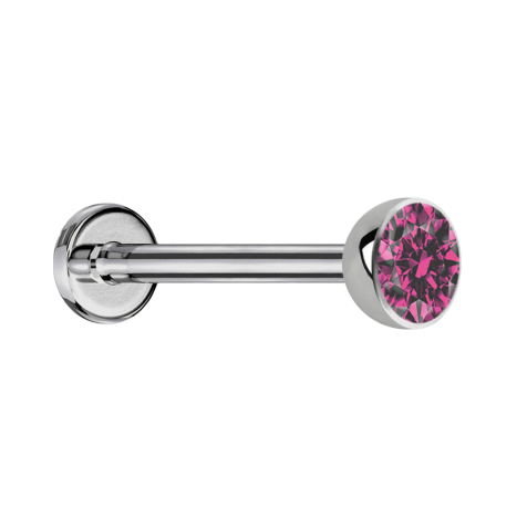Micro Threadless Labret silber Halbkugel mit Kristall pink