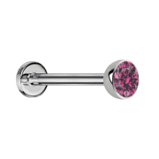 Micro Threadless Labret silber Halbkugel mit Kristall pink