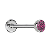Micro Threadless Labret silber Halbkugel mit Kristall pink