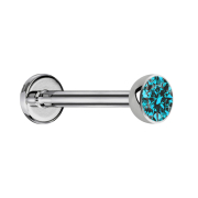 Micro Threadless Labret Silver Hemisphere with Crystal Aqua