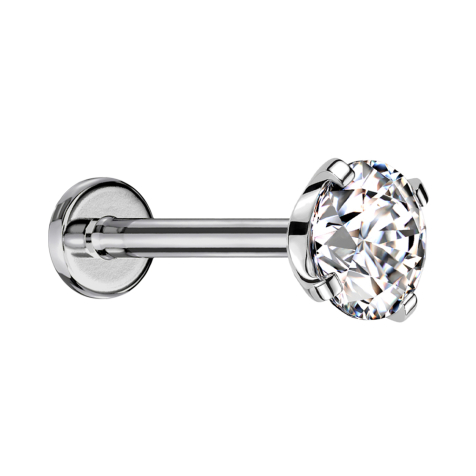 Micro Threadless Labret silber mit Kristall silber gefasst