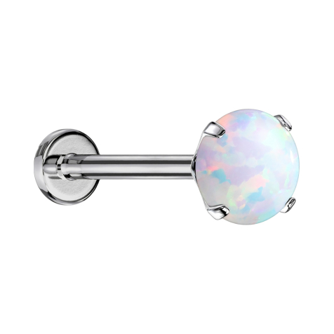 Micro Threadless Labret silber Opal weiss gefasst
