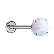 Micro Threadless Labret silber Opal weiss gefasst