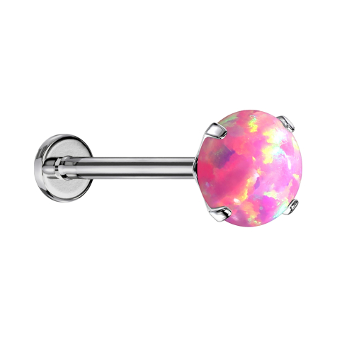 Micro Labret senza filettatura argento con opale rosa incastonato