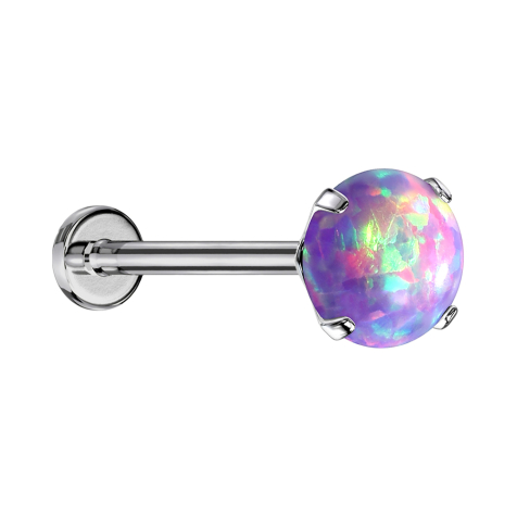 Micro Labret sans filetage argent opale violette sertie