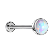 Micro Threadless Labret silber Halbkugel mit Opal weiss
