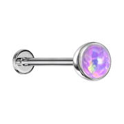 Micro Threadless Labret silber Halbkugel mit Opal violett
