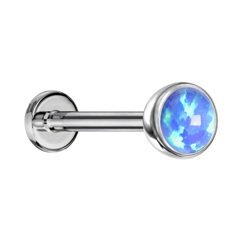 Micro Labret sans filetage argent demi-sphère avec opale bleue